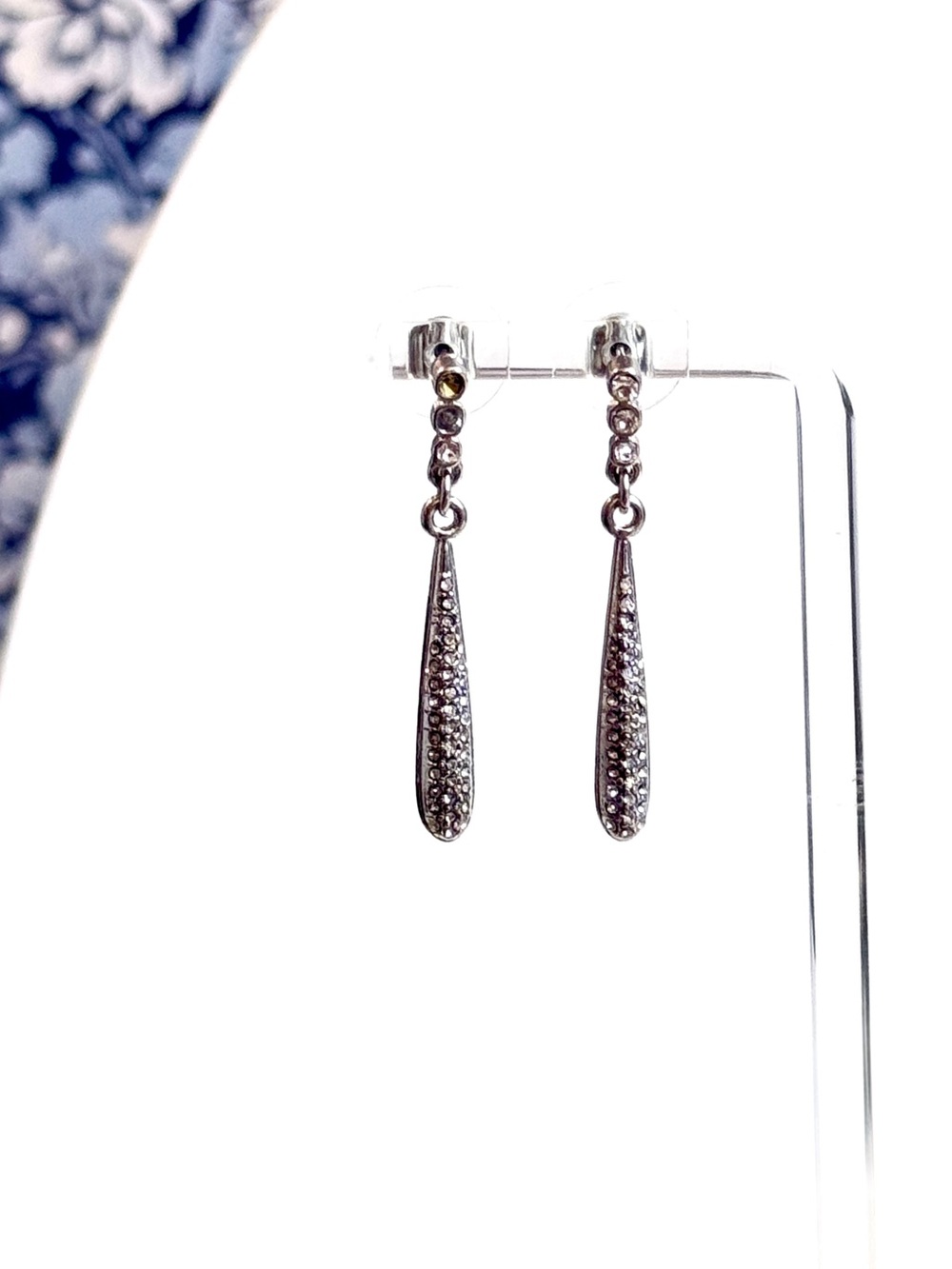 Neiman Marcus Silver Crystal Pavé Teardrop Earrings NWT - Picture 4 of 6